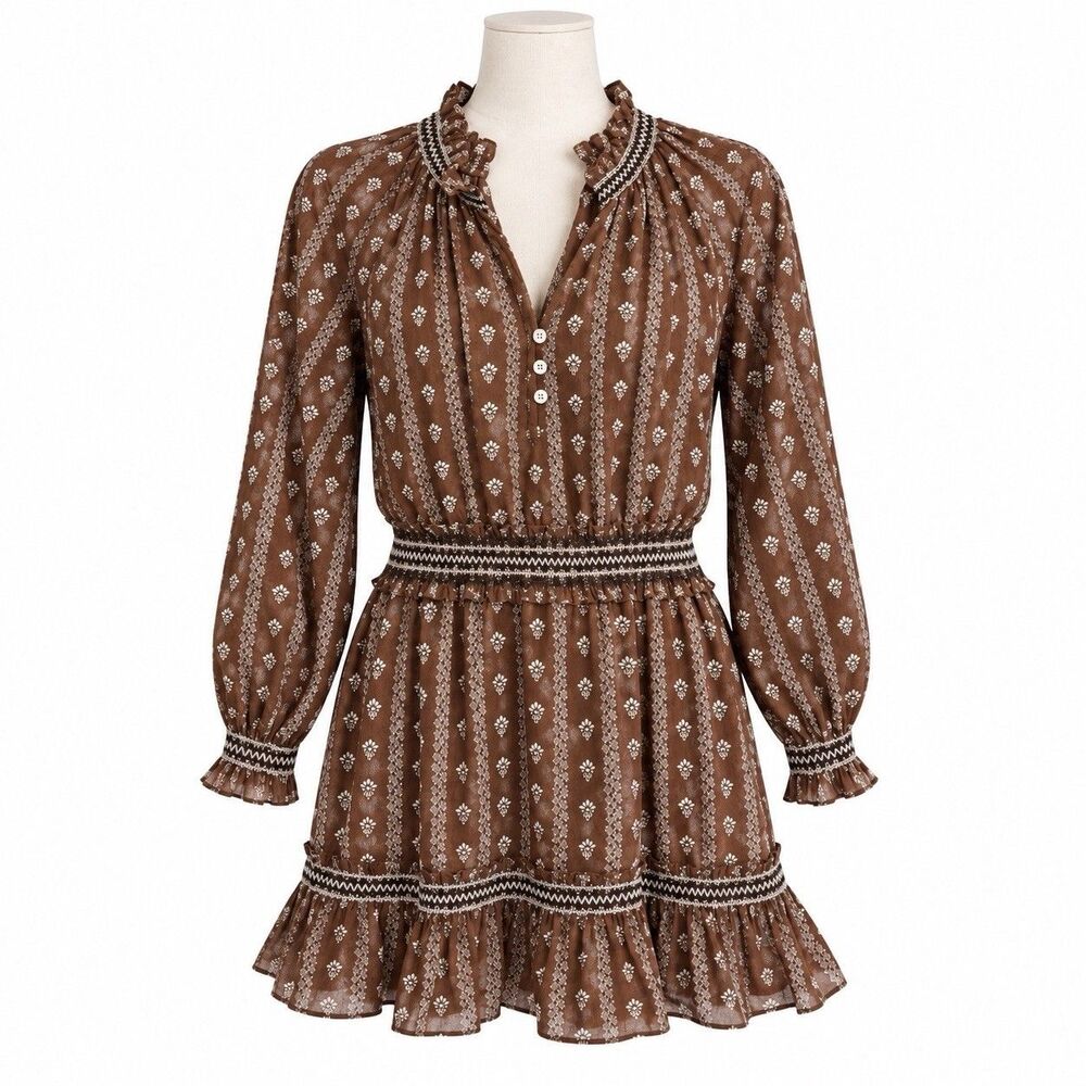 Veronica Beard Jeans Espie Dress Size L Hazel Multi NWT Boho Ruffle Mini